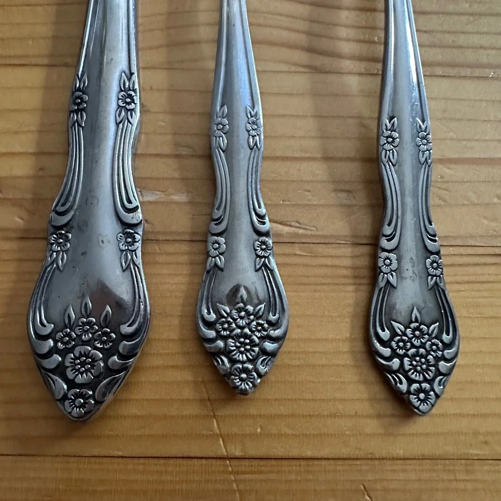 Rogers Co Dream Rose Stainless Flatware Set Floral Design Korea 3 Piece Set